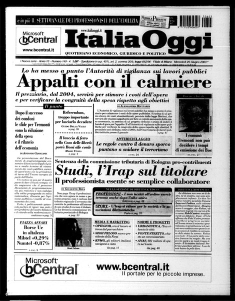 Italia oggi : quotidiano di economia finanza e politica